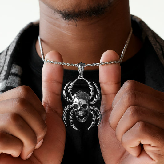 Half-Hearted-spider-skull-necklace-pendant-Stainless-Steel-rope-chain