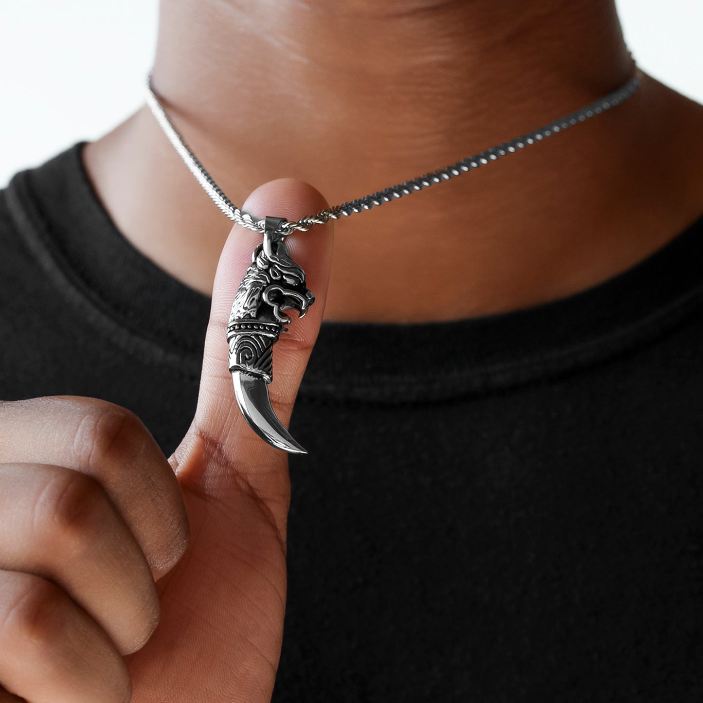 Half Hearted Wolf Fang Necklace Pendant Rope chain