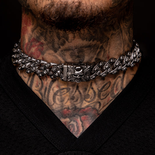 Half Hearted Cuban Link Skull Choker Chain