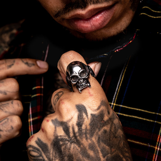 Half Hearted Stainless Steel Skull Ring