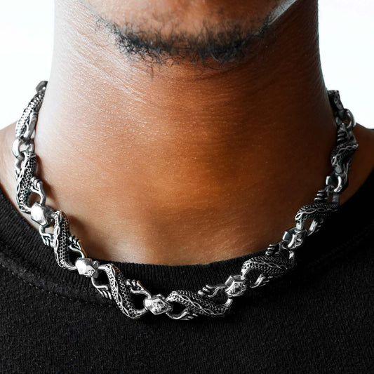 half hearted stainless steel dragon link chain necklace 3