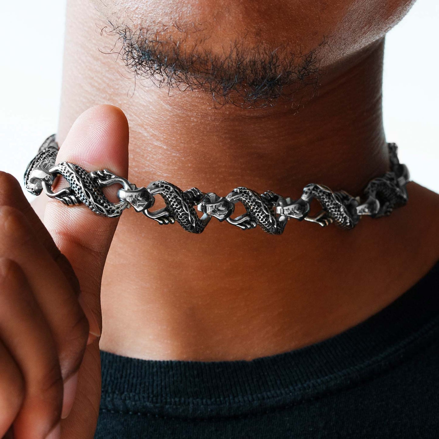 half hearted stainless steel dragon link chain necklace 5