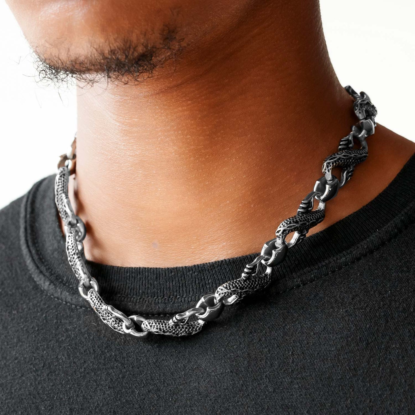 half hearted stainless steel dragon link chain necklace 6