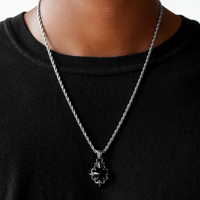 Half-Hearted-ornate-onyx-necklace-pendant-Stainless-Steel-rope-chain