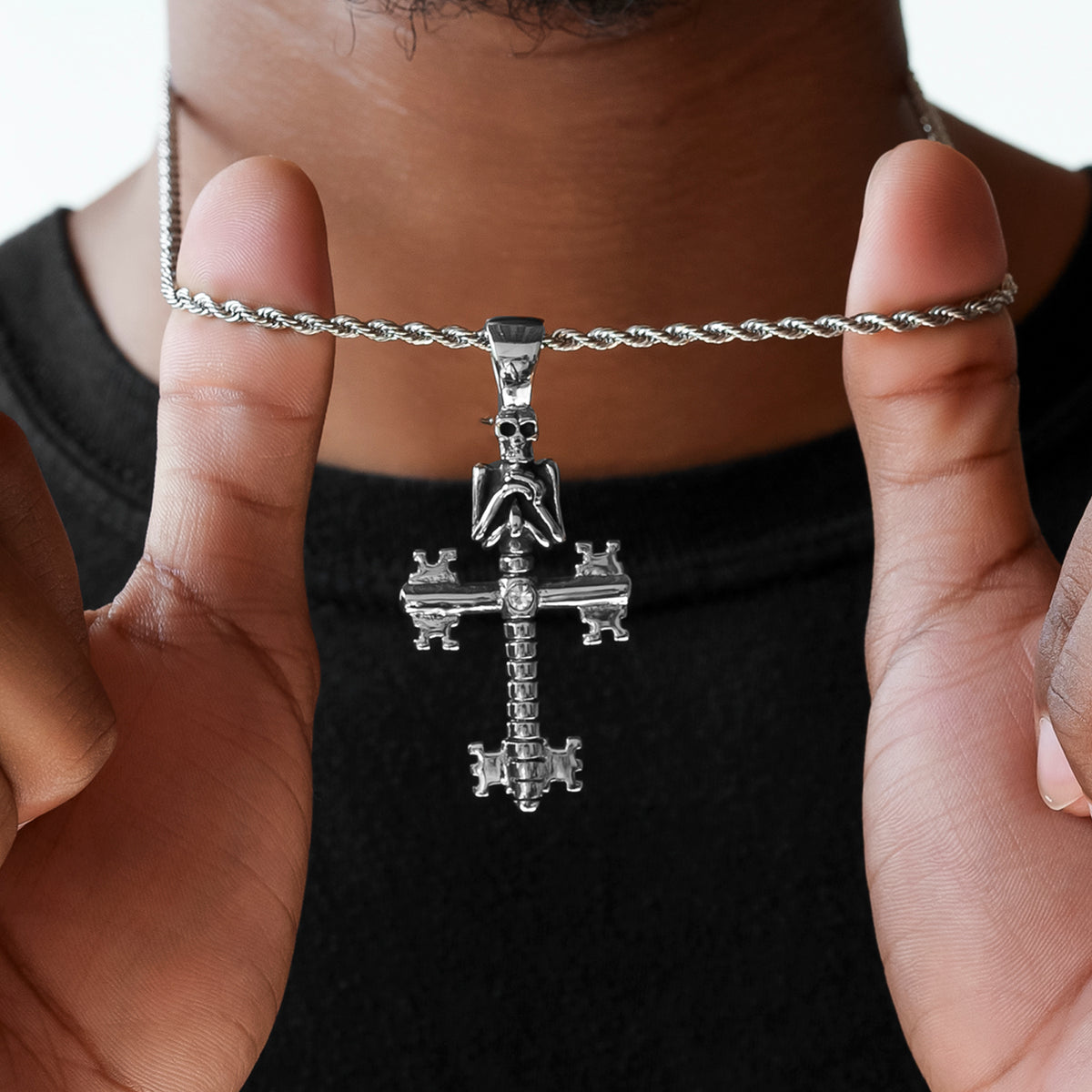 Bone Cross Key Skeleton Key Cross Necklace Pendant | Half Hearted