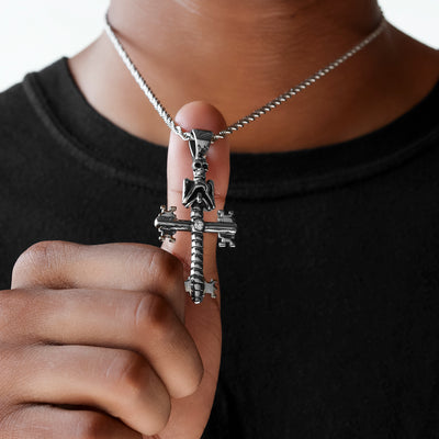 Half Hearted Skeleton Key Cross Necklace Rope Chain