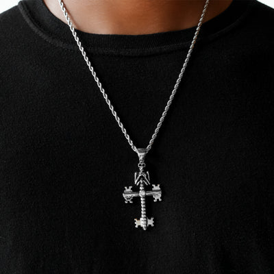 Half Hearted Skeleton Key Cross Necklace Rope Chain