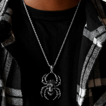 Half-Hearted-spider-skull-necklace-pendant-Stainless-Steel-rope-chain