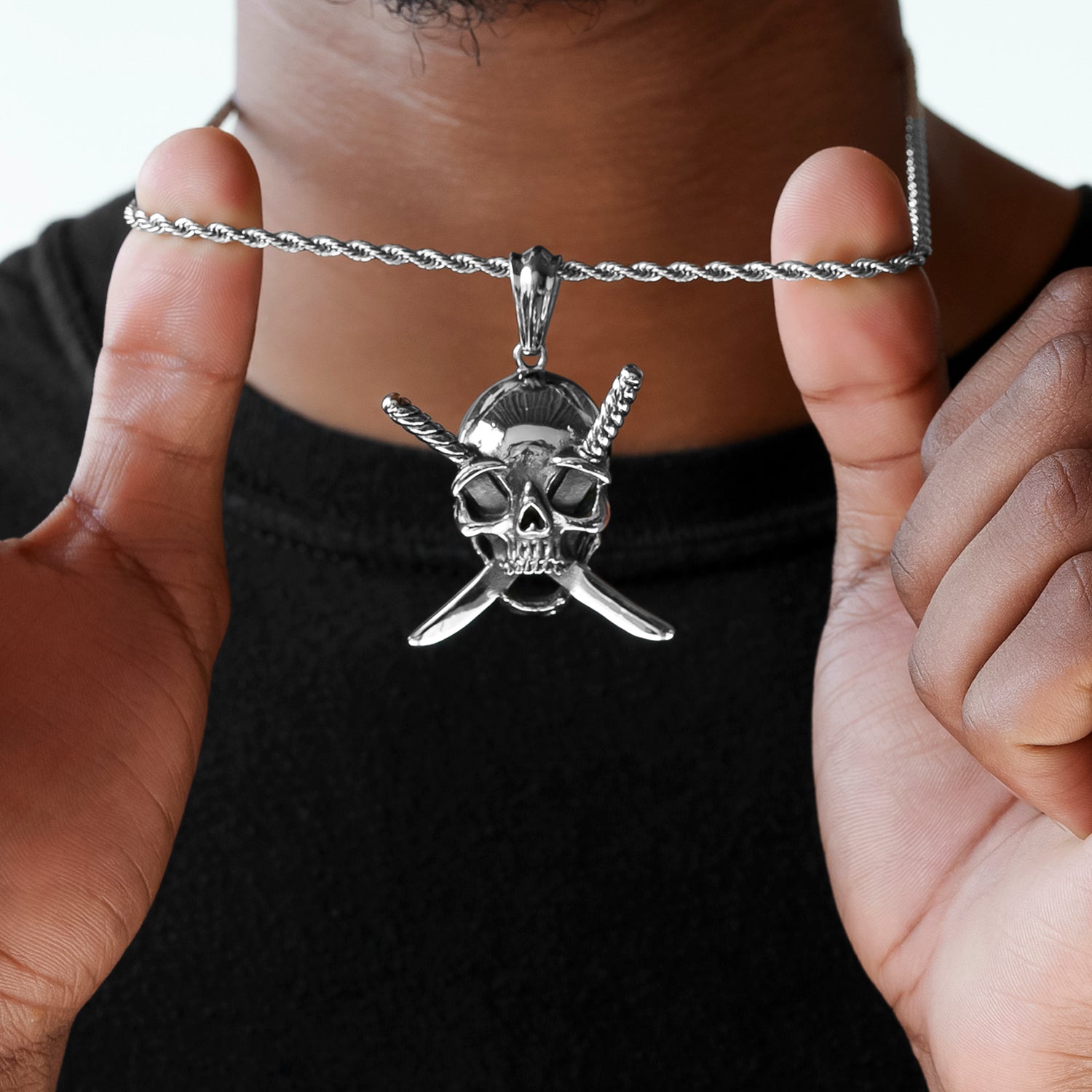 Half Hearted Sword Skull Necklace Pendant Rope Chain