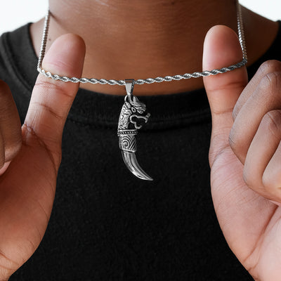 Half Hearted Wolf Fang Necklace Pendant Rope chain