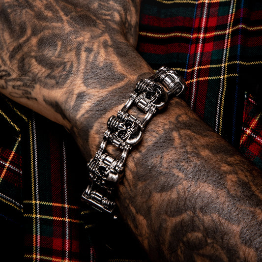 half hearted skull biker link bracelet