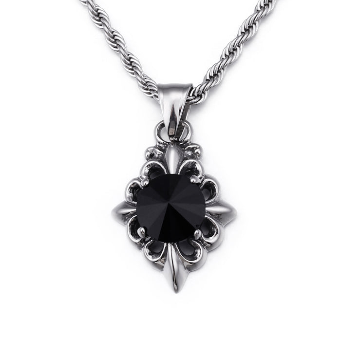 Stainless Steel Ornate Onyx Necklace