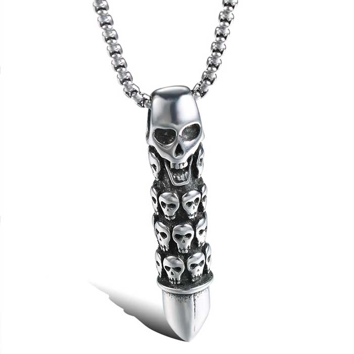 Stainless Steel Bullet Skull Necklace