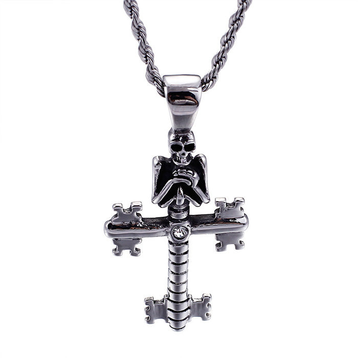 Skeleton Key Cross Necklace Pendant | Half Hearted