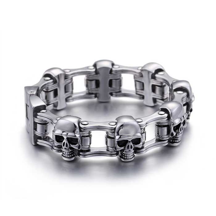 Half Hearted Skull Bike Link Bracelet