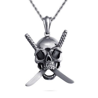 Half Hearted Sword Skull Necklace Pendant Rope Chain