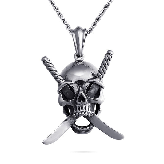 Half Hearted Sword Skull Necklace Pendant Rope Chain