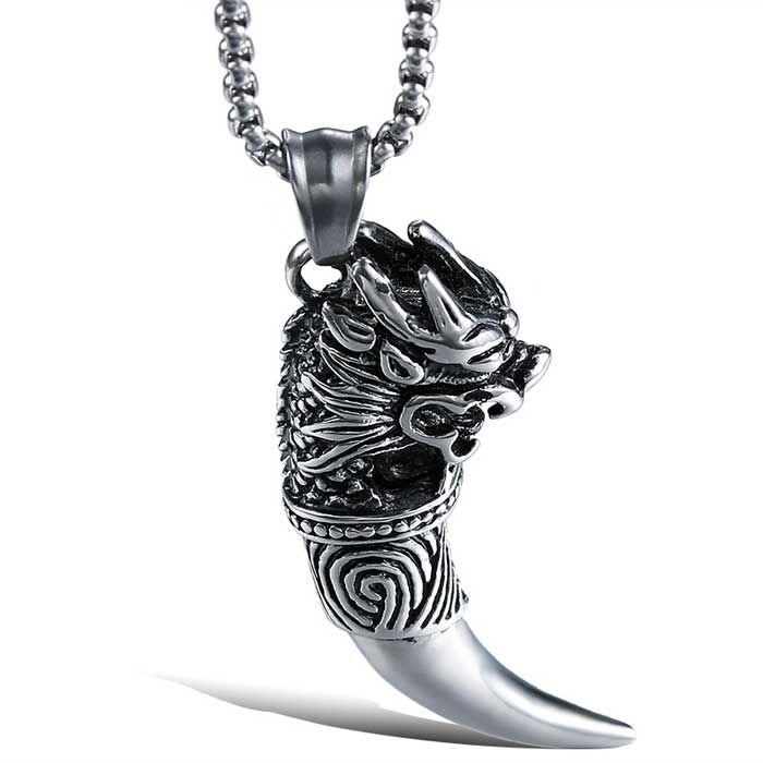 Half Hearted Wolf Fang Necklace Pendant Rope chain